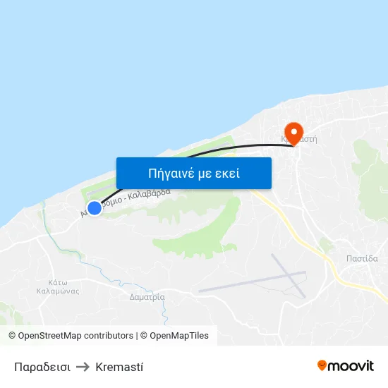Παραδεισι to Kremastí map