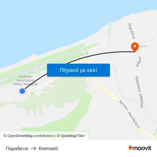 Παραδεισι to Kremastí map