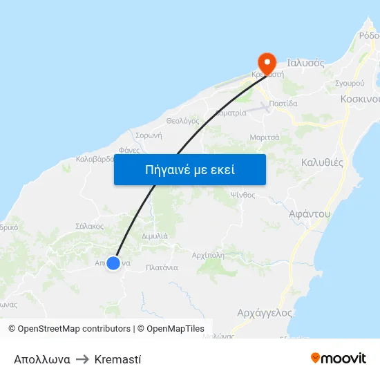 Απολλωνα to Kremastí map