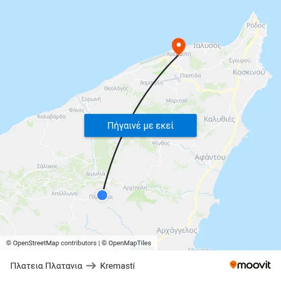 Πλατεια Πλατανια to Kremastí map