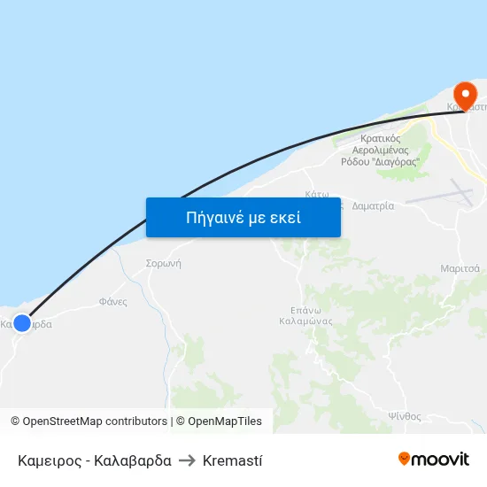Καμειρος - Καλαβαρδα to Kremastí map