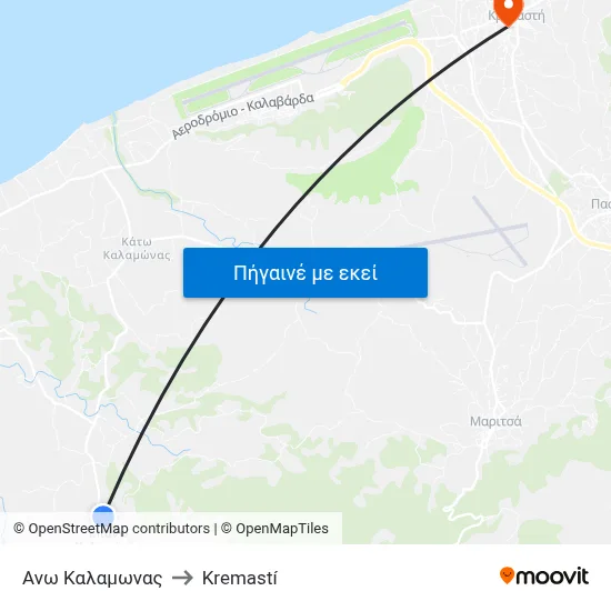 Ανω Καλαμωνας to Kremastí map