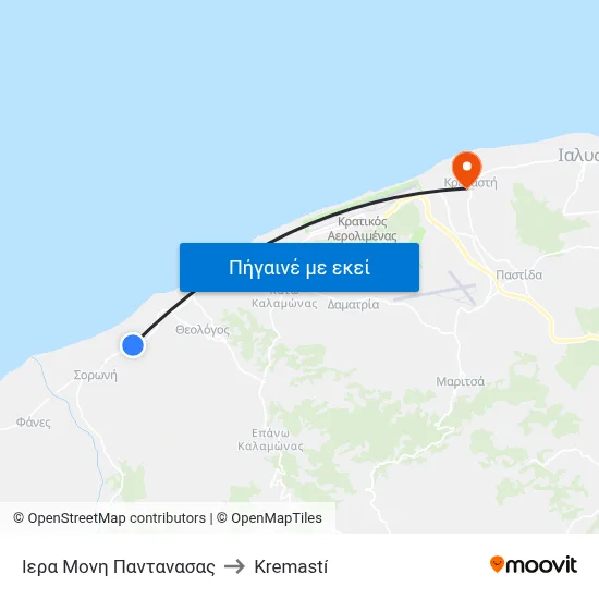 Ιερα Μονη Παντανασας to Kremastí map