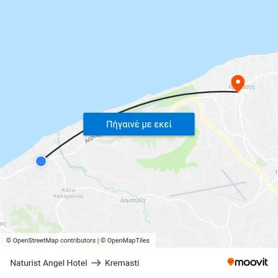 Naturist Angel Hotel to Kremastí map