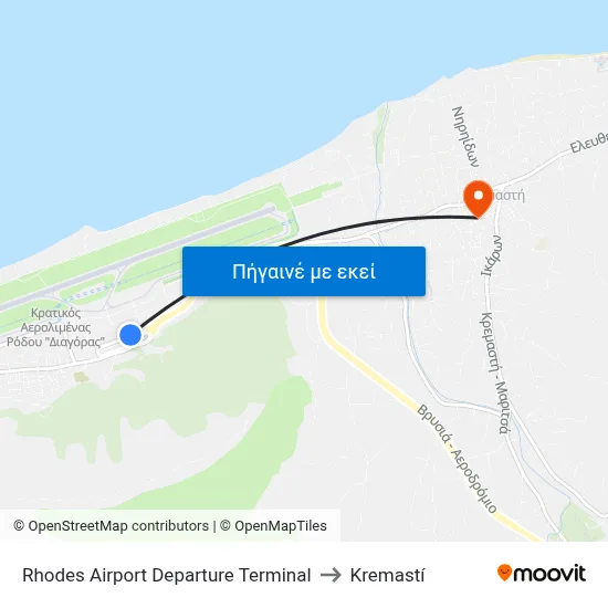 Rhodes Airport Departure Terminal to Kremastí map