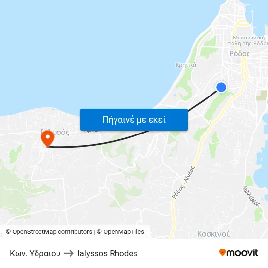 Κων. Υδραιου to Ialyssos Rhodes map