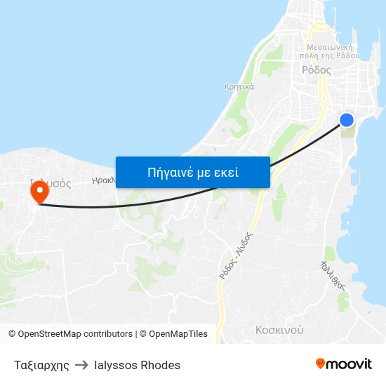 Ταξιαρχης to Ialyssos Rhodes map