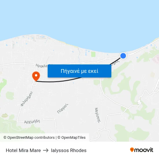 Hotel Mira Mare to Ialyssos Rhodes map