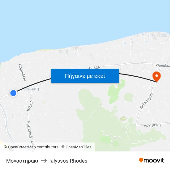 Μοναστηρακι to Ialyssos Rhodes map
