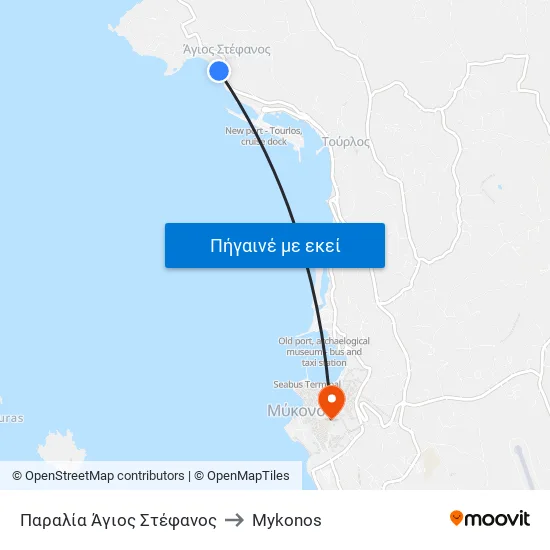 Παραλία Άγιος Στέφανος to Mykonos map