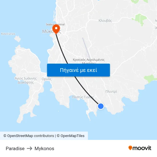 Paradise to Mykonos map