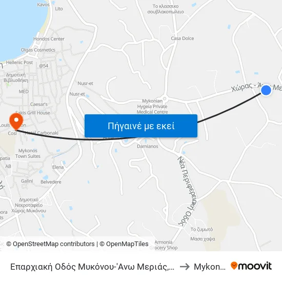 Επαρχιακή Οδός Μυκόνου-'Ανω Μεριάς, 1422 to Mykonos map