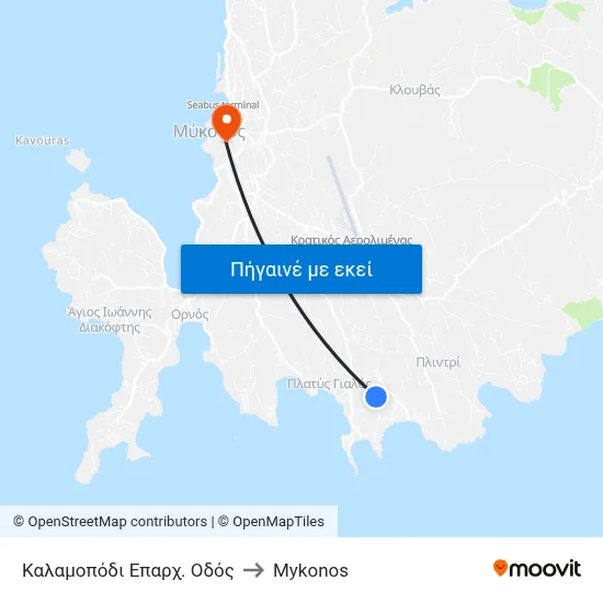 Καλαμοπόδι Επαρχ. Οδός to Mykonos map