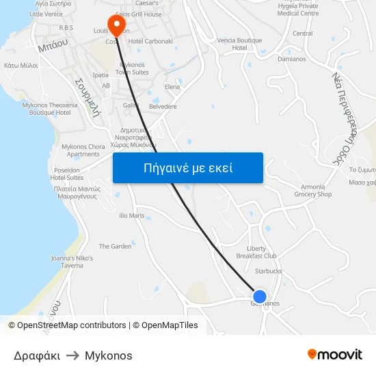Δραφάκι to Mykonos map