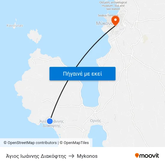 Άγιος Ιωάννης Διακόφτης to Mykonos map