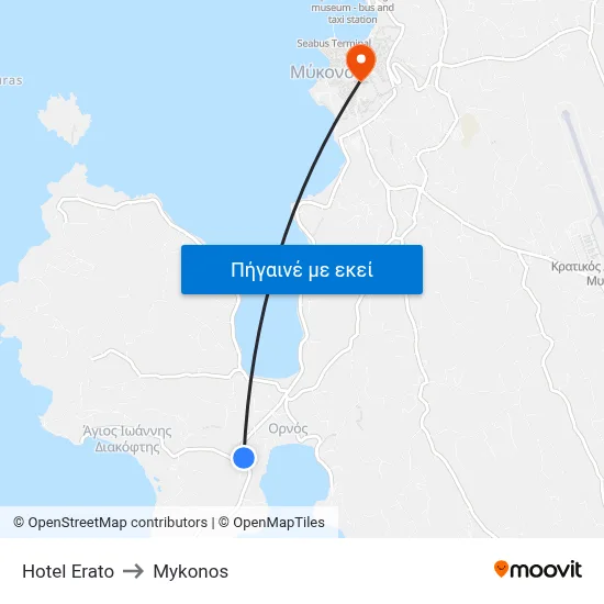 Hotel Erato to Mykonos map