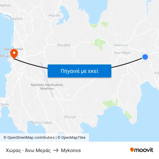 Χώρας - Άνω Μεράς to Mykonos map