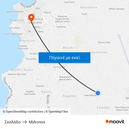 Σκαλάδο to Mykonos map