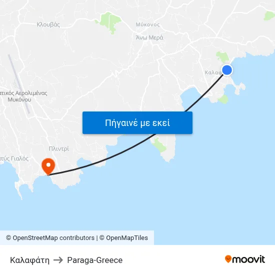 Καλαφάτη to Paraga-Greece map