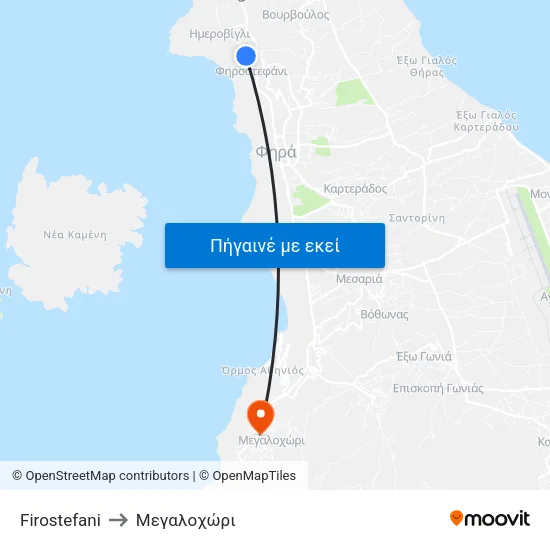 Firostefani to Mεγαλοχώρι map