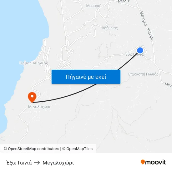 Έξω Γωνιά to Mεγαλοχώρι map