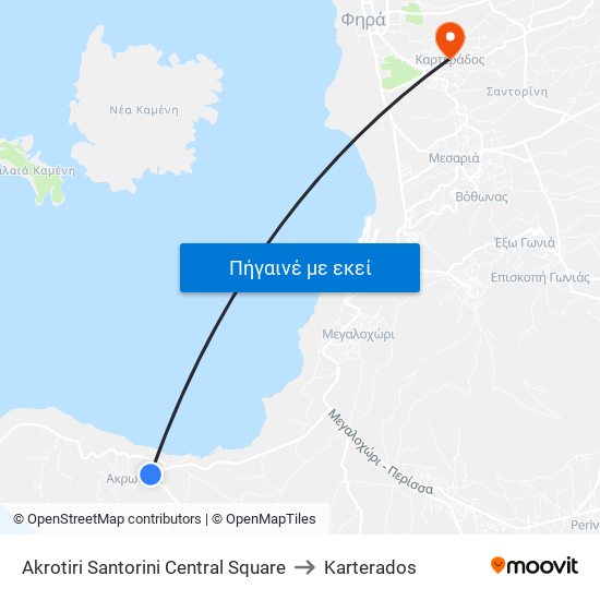 Akrotiri Santorini Central Square to Karterados map