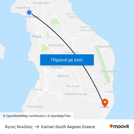 Άγιος Νικόλας to Kamari South Aegean Greece map