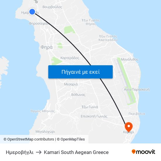 Ημεροβήγλι to Kamari South Aegean Greece map