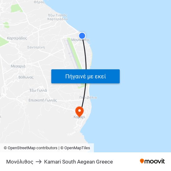 Μονόλιθος to Kamari South Aegean Greece map