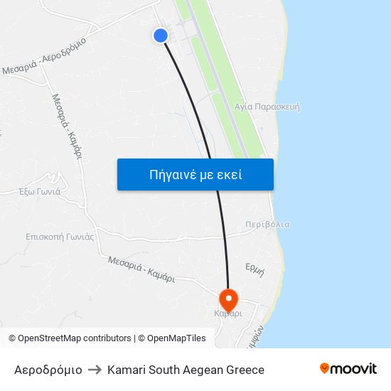 Αεροδρόμιο to Kamari South Aegean Greece map