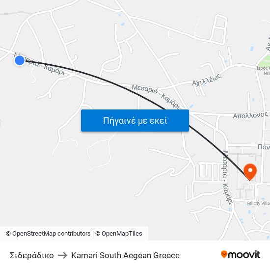 Σιδεράδικο to Kamari South Aegean Greece map