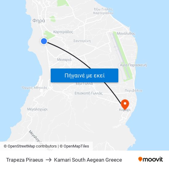 Trapeza Piraeus to Kamari South Aegean Greece map