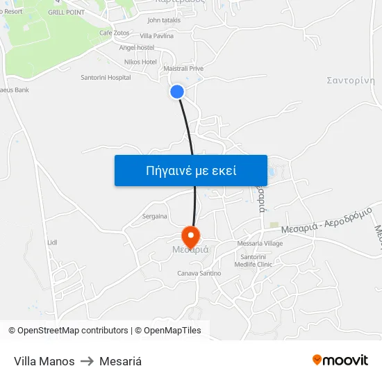 Villa Manos to Mesariá map