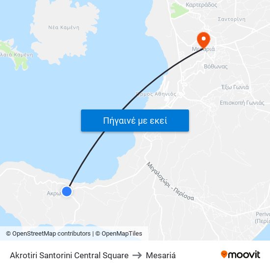 Akrotiri Santorini Central Square to Mesariá map