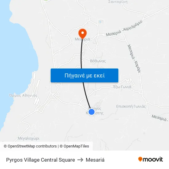 Pyrgos Village Central Square to Mesariá map