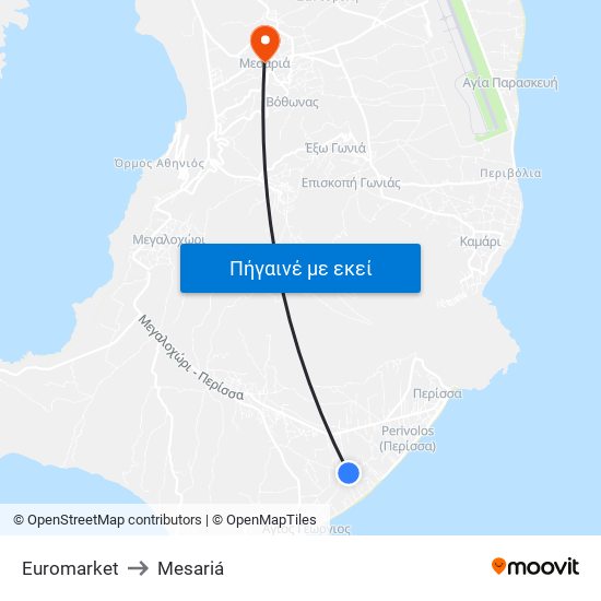 Euromarket to Mesariá map