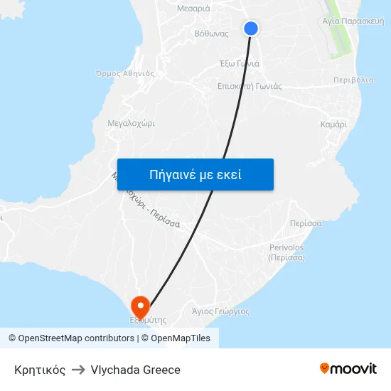 Κρητικός to Vlychada Greece map