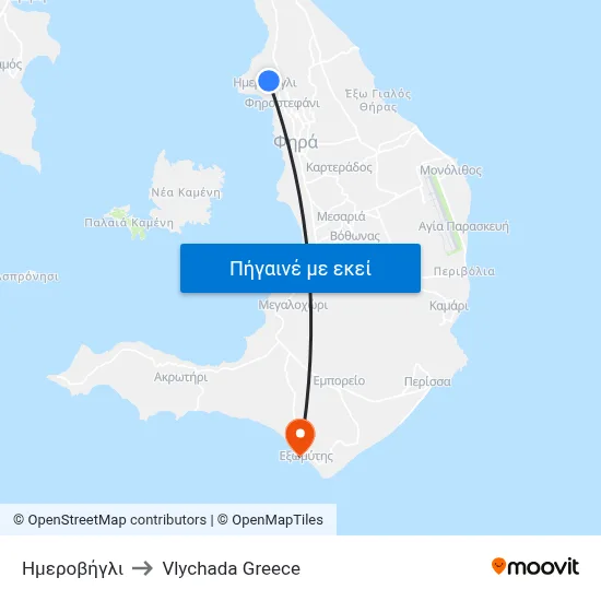 Ημεροβήγλι to Vlychada Greece map