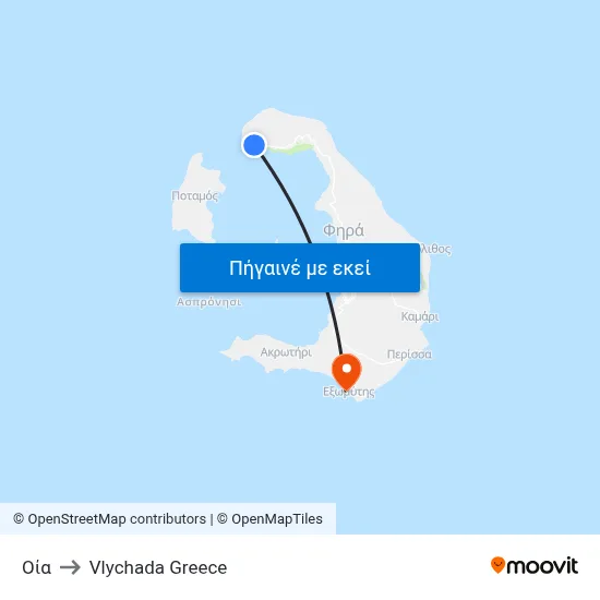 Οία to Vlychada Greece map