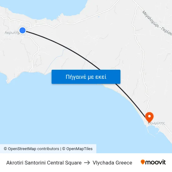 Akrotiri Santorini Central Square to Vlychada Greece map