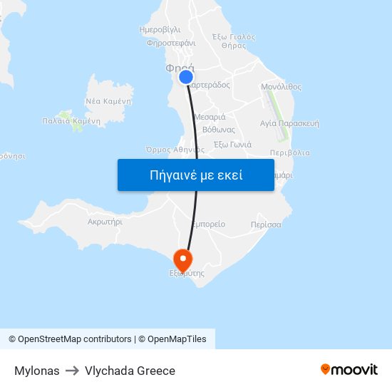 Mylonas to Vlychada Greece map