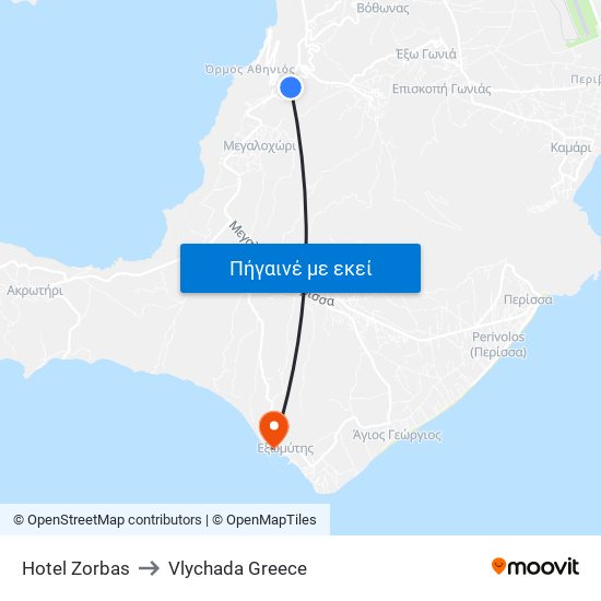 Hotel Zorbas to Vlychada Greece map