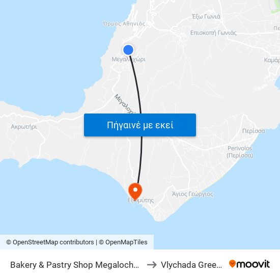 Bakery & Pastry Shop Megalochori to Vlychada Greece map