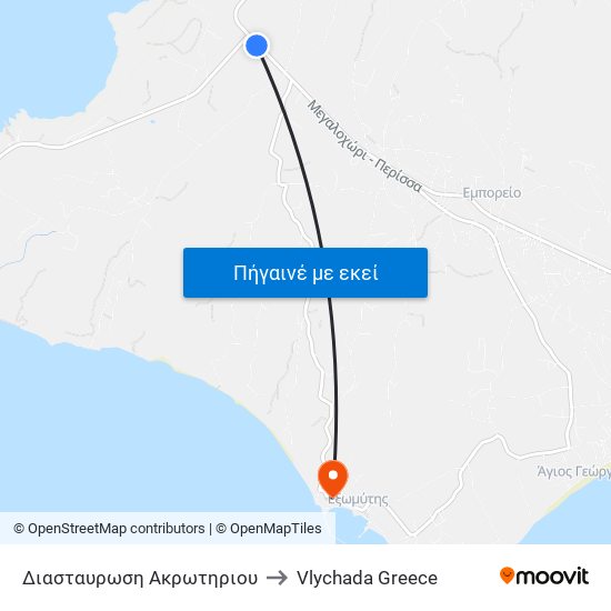 Διασταυρωση Ακρωτηριου to Vlychada Greece map