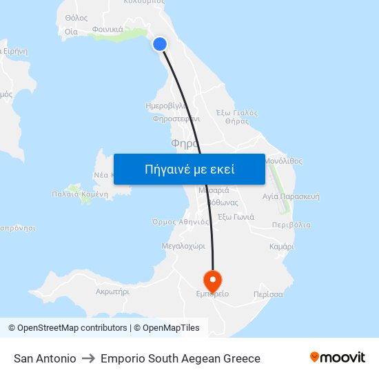 San Antonio to Emporio South Aegean Greece map