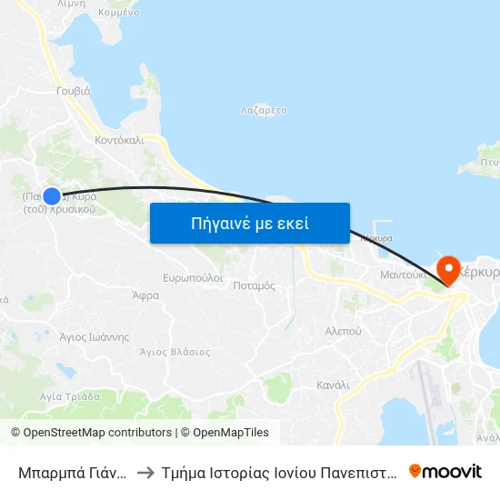 Μπαρμπά Γιάννης to Τμήμα Ιστορίας Ιονίου Πανεπιστημίου map