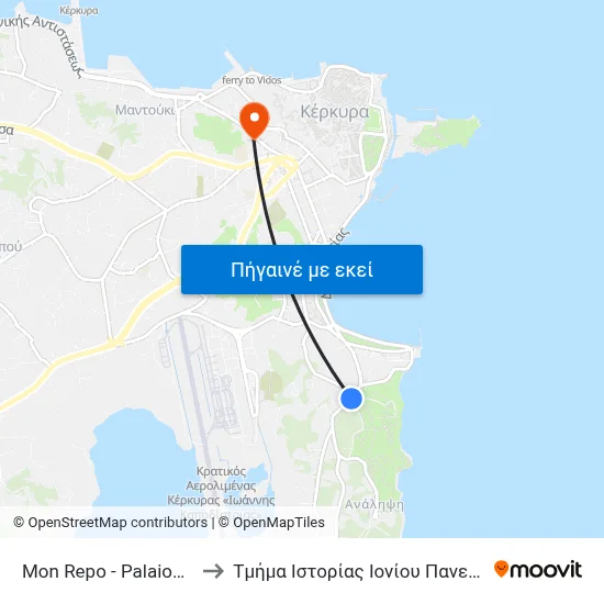 Mon Repo - Palaiopolis (R) to Τμήμα Ιστορίας Ιονίου Πανεπιστημίου map