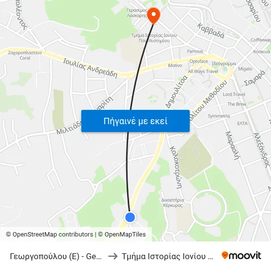 Γεωργοπούλου (Ε) - Georgopoulos (R) to Τμήμα Ιστορίας Ιονίου Πανεπιστημίου map