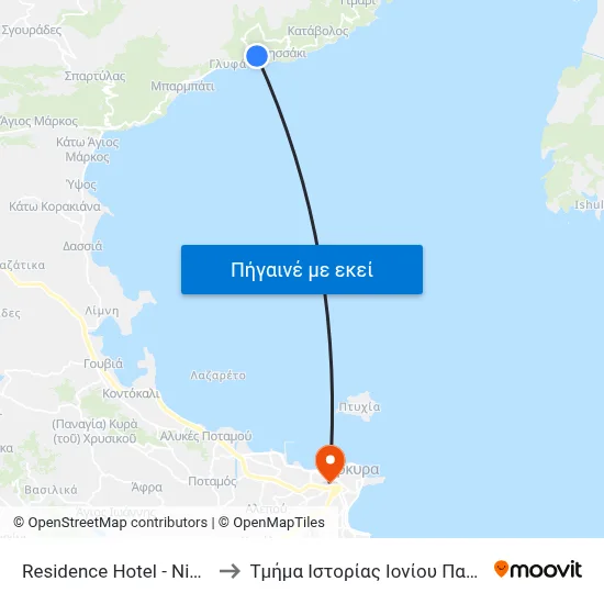 Residence Hotel - Nisaki Beach to Τμήμα Ιστορίας Ιονίου Πανεπιστημίου map