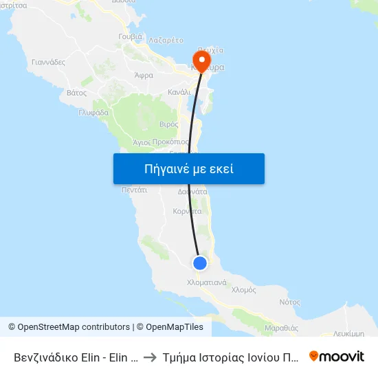 Βενζινάδικο Elin - Elin Gas Station to Τμήμα Ιστορίας Ιονίου Πανεπιστημίου map